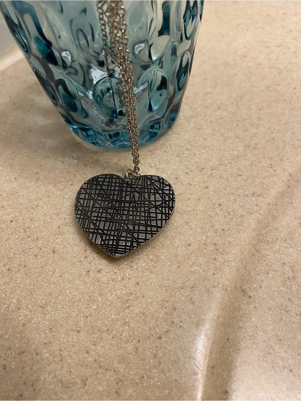 Silver-Tone Heart Pendant Necklace with Purple Resin Inlay